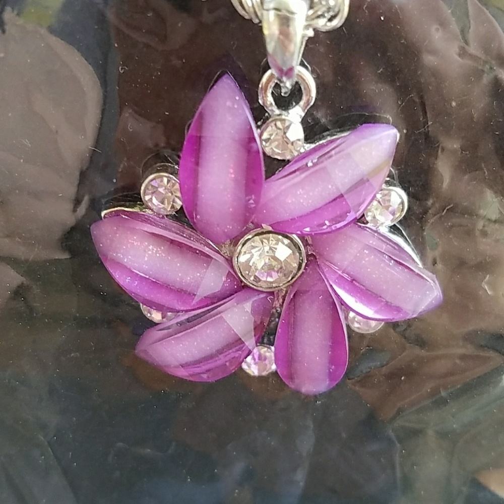Hot pink with purple flower necklace